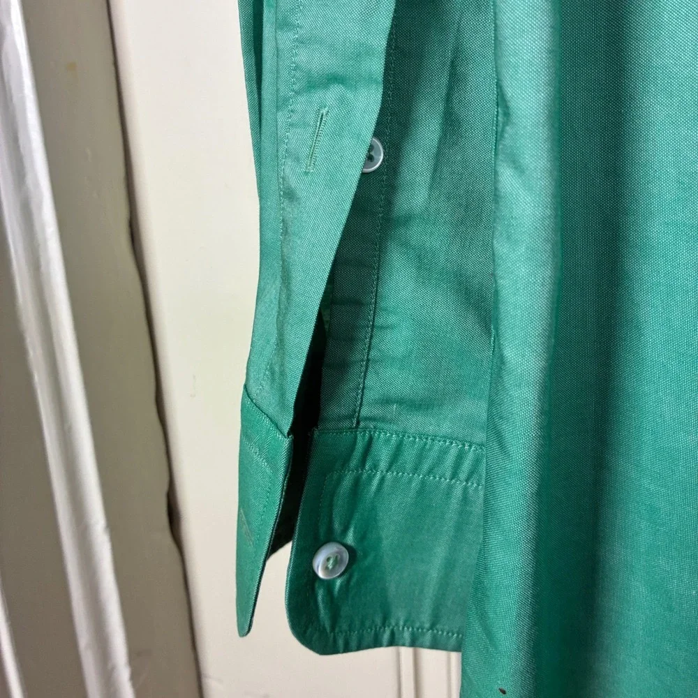 Bergdorf Goodman Men L button down cotton long sleeve shirt Made in Italy green